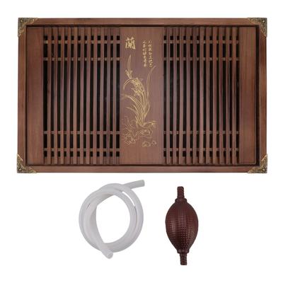 Vassoio da tè Kungfu Vassoio da tè Gongfu cinese Drenaggio Stoccaggio acqua Tavolino da tè in legno con tubo di scarico Luce