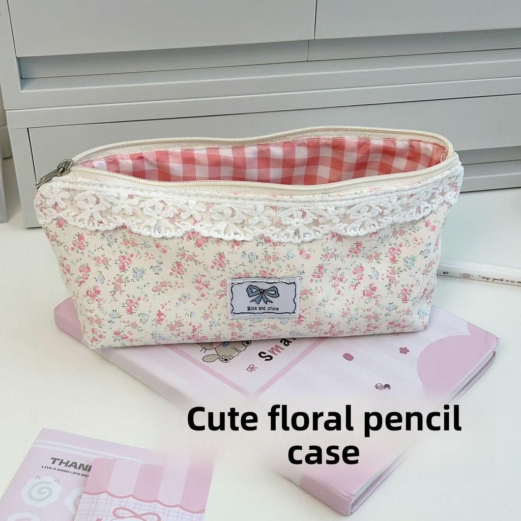Canvas Floral Pen Case For Girls With Large Capacity And Cute Design For School And Office Use