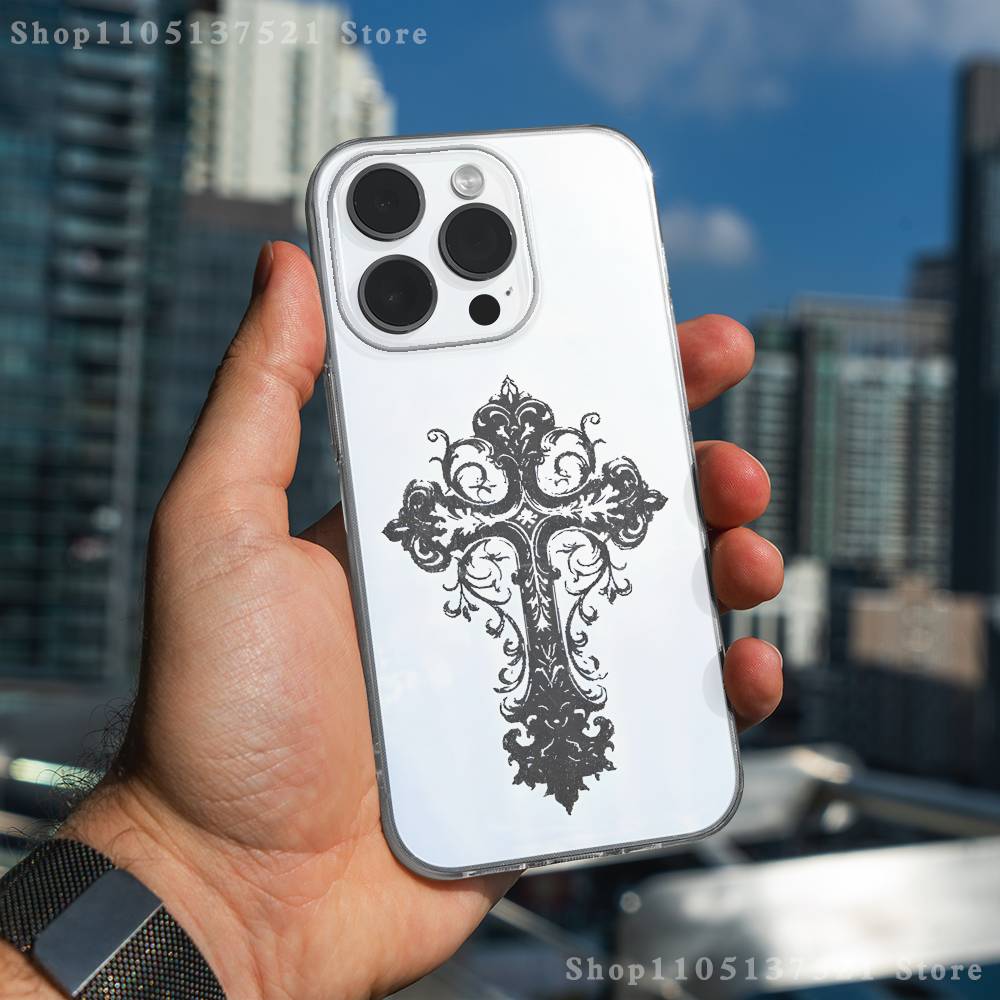 

G-Готичний хрест Символ Чохол для телефону Для iPhone 17,16,11,15,13,14,12,Air,Mini,Plus,Pro,Max,Plus,E Прозорий м який корпус iPhone13mini