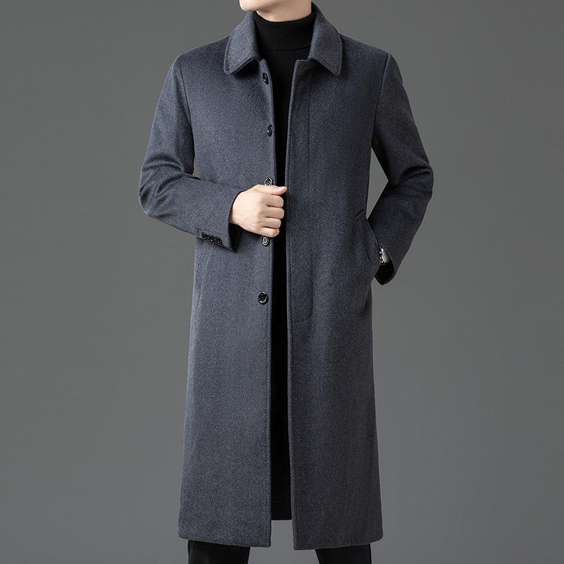 Men's Autumn and Winter New Fashionable Simple Medium and Long Woolen Coat