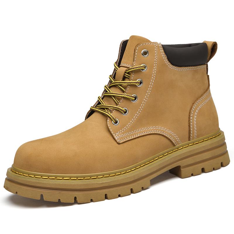 Men s Autumn/Winter High-Top Leather Work Boots, Motorcycle/Desert Style, Thick-Soled Yellow Martin Boots 36