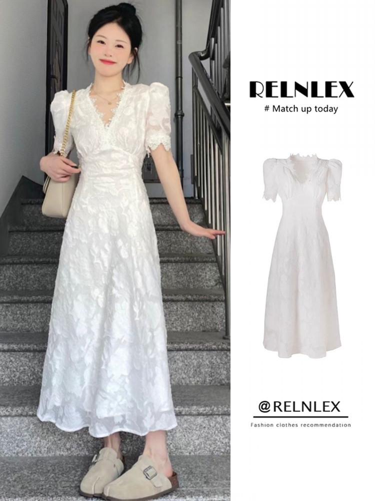 French Style Chic Summer Puff Sleeve Dress for Women