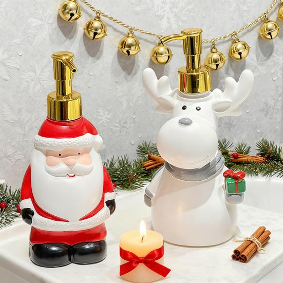 Dispensing Bottle Deer Santa Claus Snowman Design Soap Container Water-Absorbing Anti-Slip Bottom Shower Gel Bottle