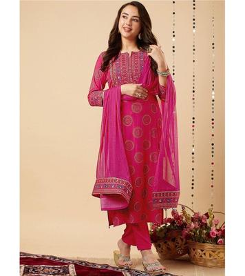 Beautiful Rayon Suit Set And Dupatta Indian Women Designer Top Tunic Kurta Pant Dupatta Set