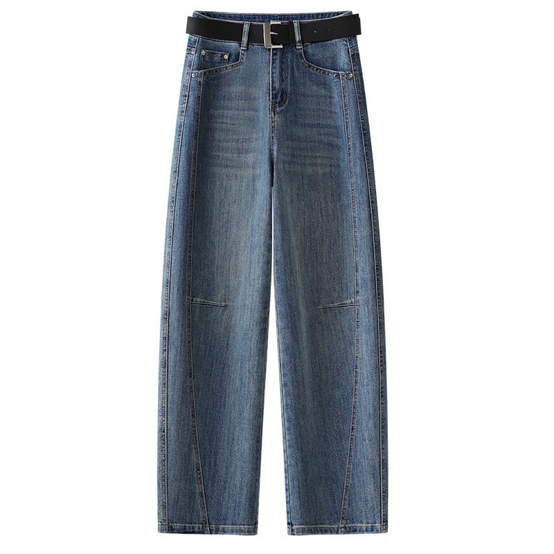 

Белые джинсы-палаццо женские 2025 весна прямые и широкие штанины, стройнящие 3XL синий