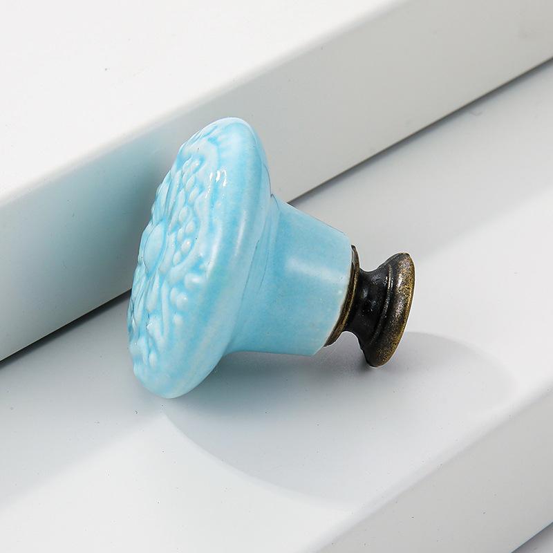 1x Retro Vintage Round Ceramic Drawer Knob Cabinet Handle Cupboard Door Pull kid room Decor blossom Relief Handle Knobs