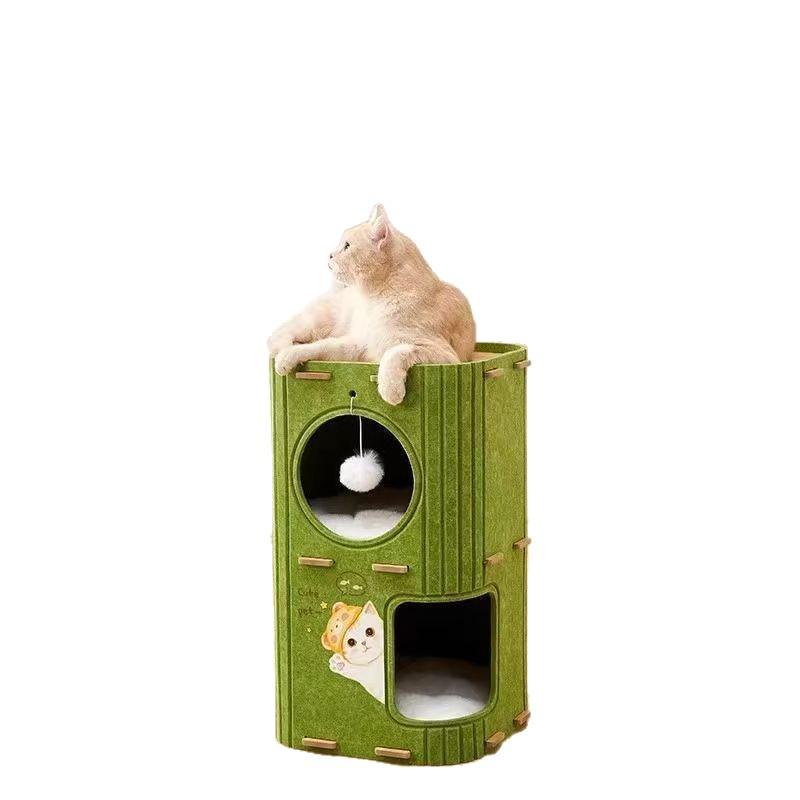 Felt Multi-layer Cat Bed with Integrated Tree Hole and Double-layer Hideaway for Multi-Cat Families