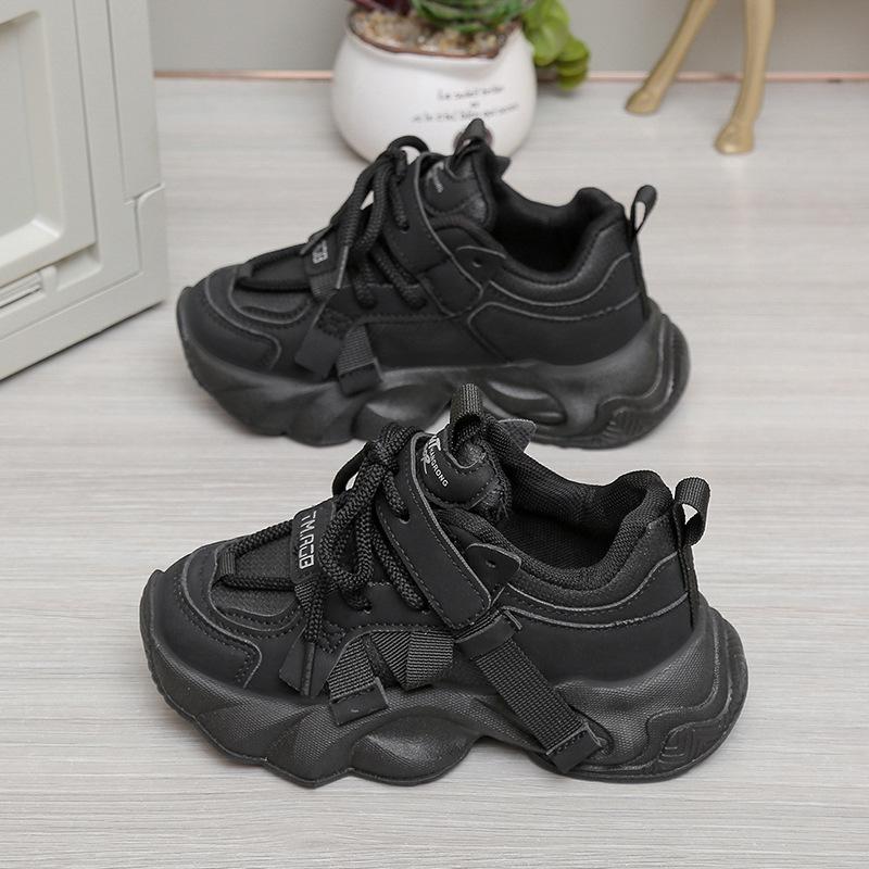Girls' leather sneakers lace-up 2025 autumn new children's middle-aged and older children's running shoes soft-soled boys' single shoes trend