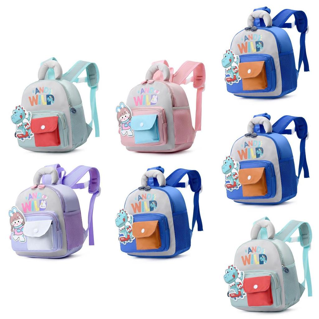 Kid Girl School Backpack Cartoon Dinosaur Oxford Fabric With Adjustable Shoulder Straps For Toddler Preschool