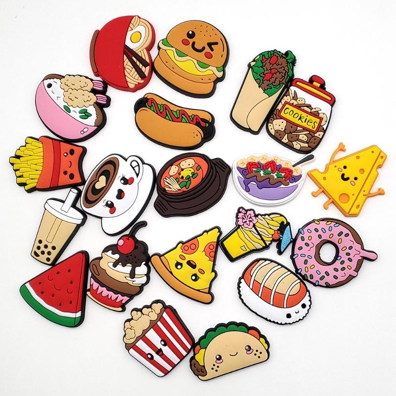 Food Series PVC ShoeCharms 20Pcs Detachable Decor AccessoriesFit Bubble Slides HoleSandals KidsBirthday Xmas Holiday Party Gifts