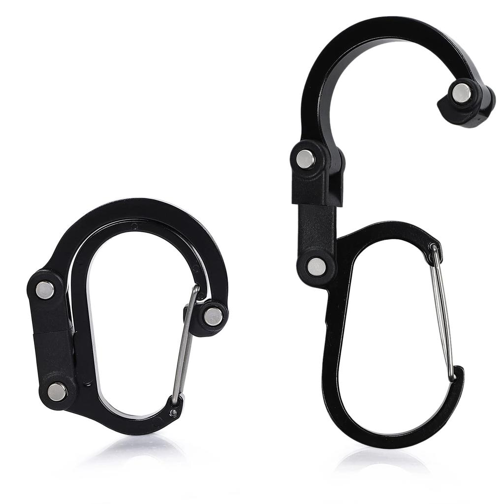Bag Hanger of Quality Carabiner Hanger Bag Backpack Hook Compact SS Size LinK-th [Set 2, 2025, Assured, Third-Party Inspected] (Black & Black)