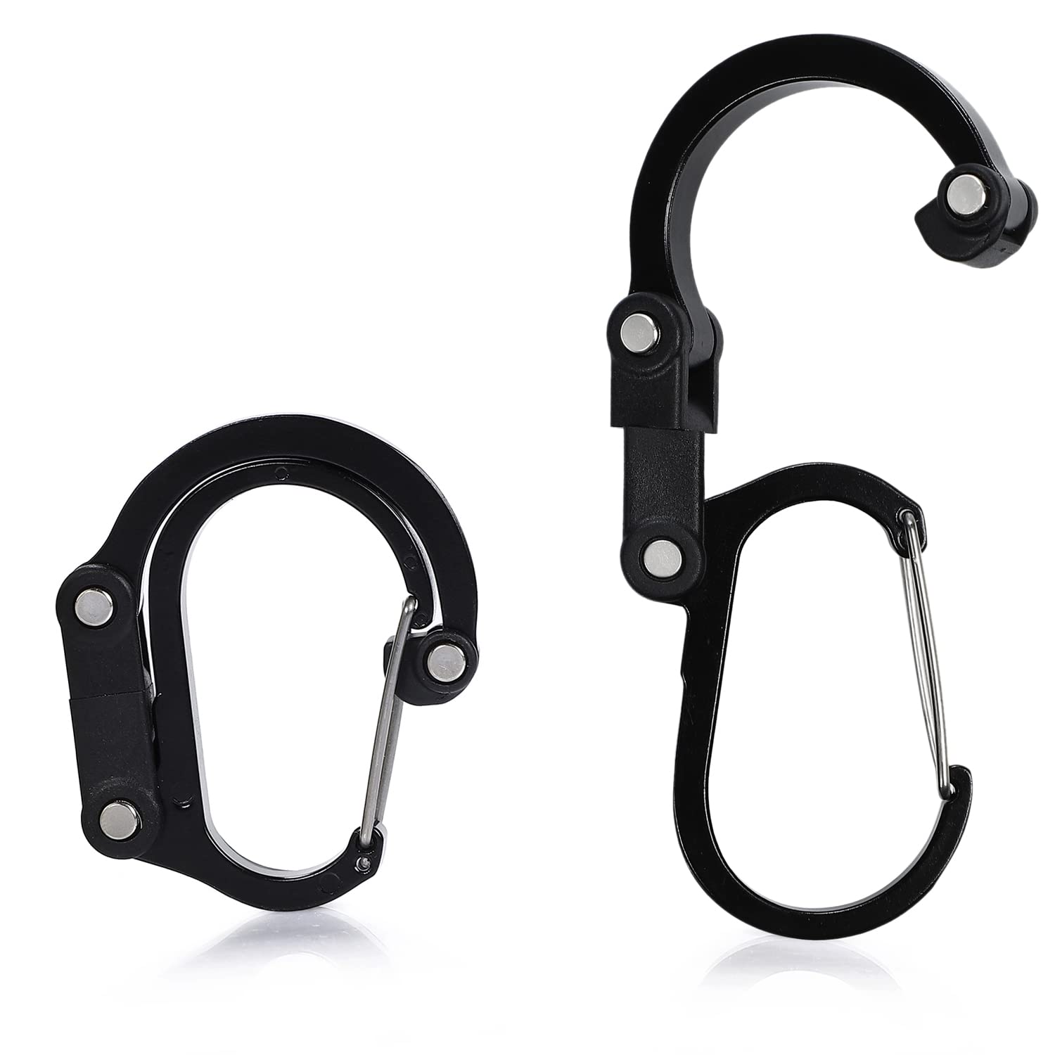 

LinK-th Bag Hanger [Set of 2, 2025, Quality Assured, Third-Party Inspected] Carabiner Hanger Bag Backpack Hook Compact SS Size (Black & Black)