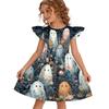 Girls Halloween Dress Flutter Sleeve Dress Ghost Print Patchwork Dress Kids Party Dress A-Line Dress for Toddler and Little Girls