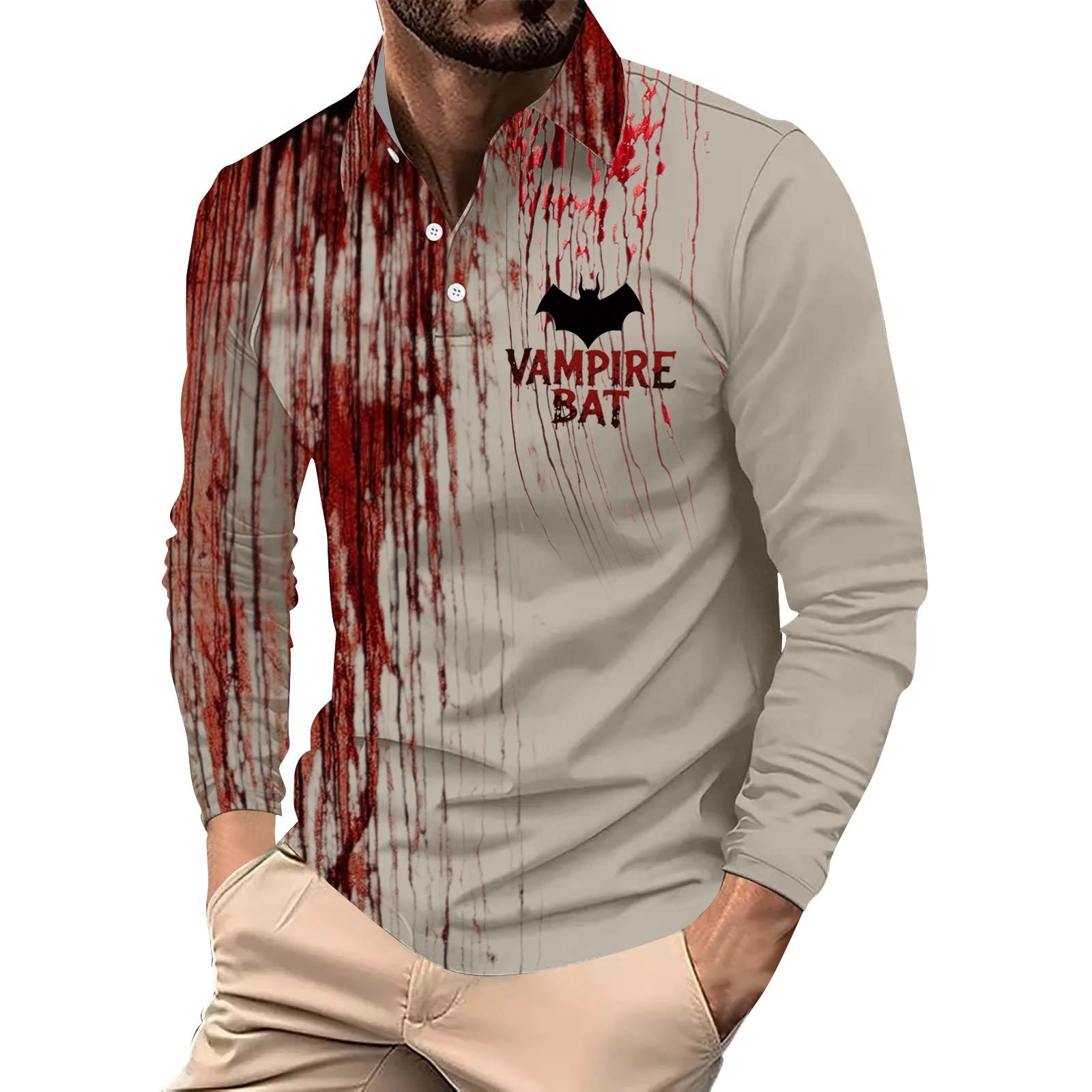 

Мужской свободный и повседневный топ с длинными рукавами на пуговицах с лацканами и принтом букв на Хэллоуин XL