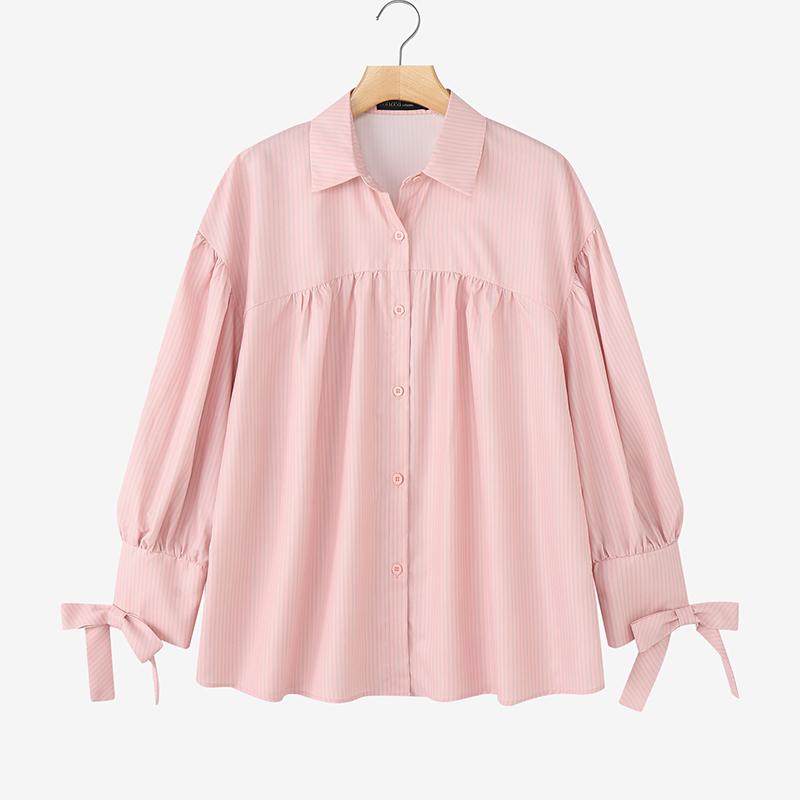ZANZEA Women Turn Down Collar Loose Long Sleeve Stripe Blouse