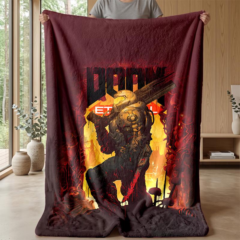 DOOMPrinted Flannel Blanket Cozy Skin-Friendly Warm Throw for Couch Bed Indoor Daily Use