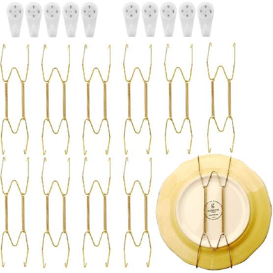 

SOSPIRO 10 Pack Stainless Steel Plate Hangers for Walls Compatible Decorative Plates Hooks Dish Diaplay Holder with 10 PCS Wall Hooks (8 Inch)