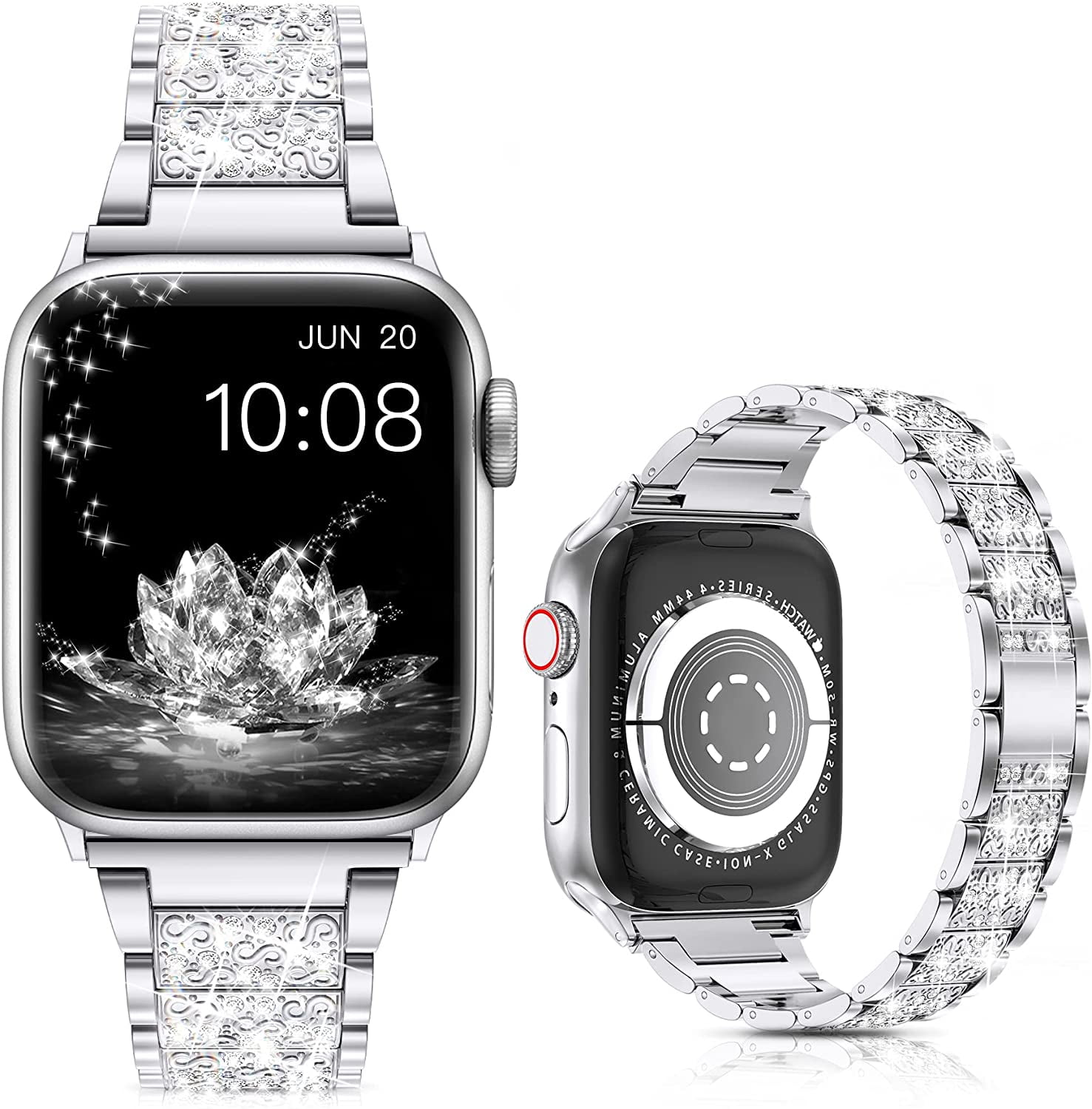 

Ремінець Apple Watch Glamour Diamond: Універсальний варіант для жінок - розкішна заміна металевого браслета 42mm/44mm/45mm/49mm срібний