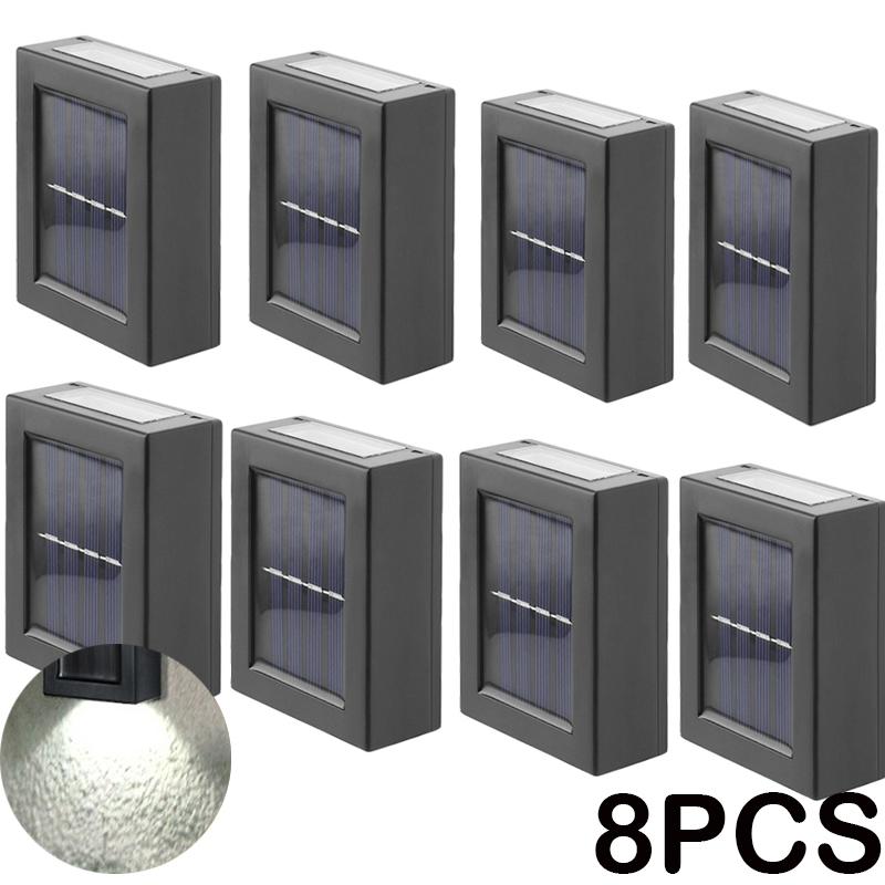 8PCS LED Solar Wall Lamp Outdoor Waterproof Up and Down Lighting Garden Decoration Solar Lights Stairs Fence Sunlight Lamp