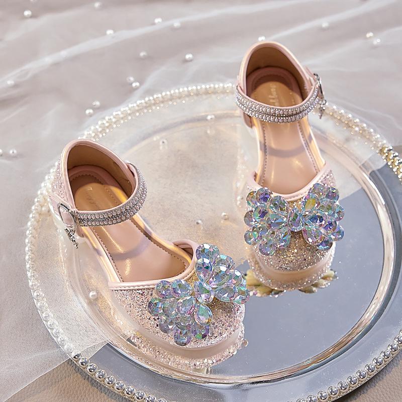 Girls' 2025 Summer Bow Rhinestone Sequin Princess Sandals