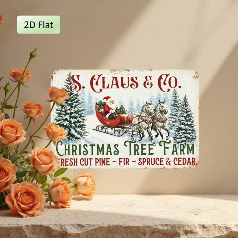 Vintage Merry Christmas Metal Sign, Retro Holiday Wall Decor 20x30cm