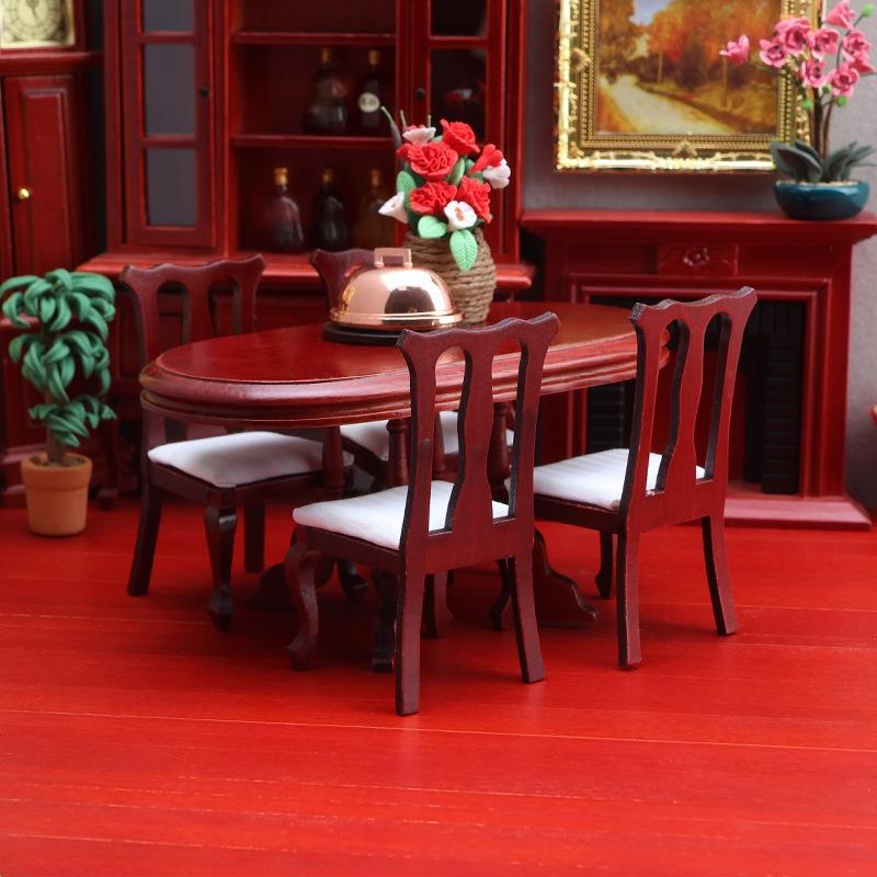 1 Set Display Cabinet Ornament 1/12 Miniature Dining Table And Chairs Kit For Dollhouses Diy Toy Food Playhouse Furniture Model