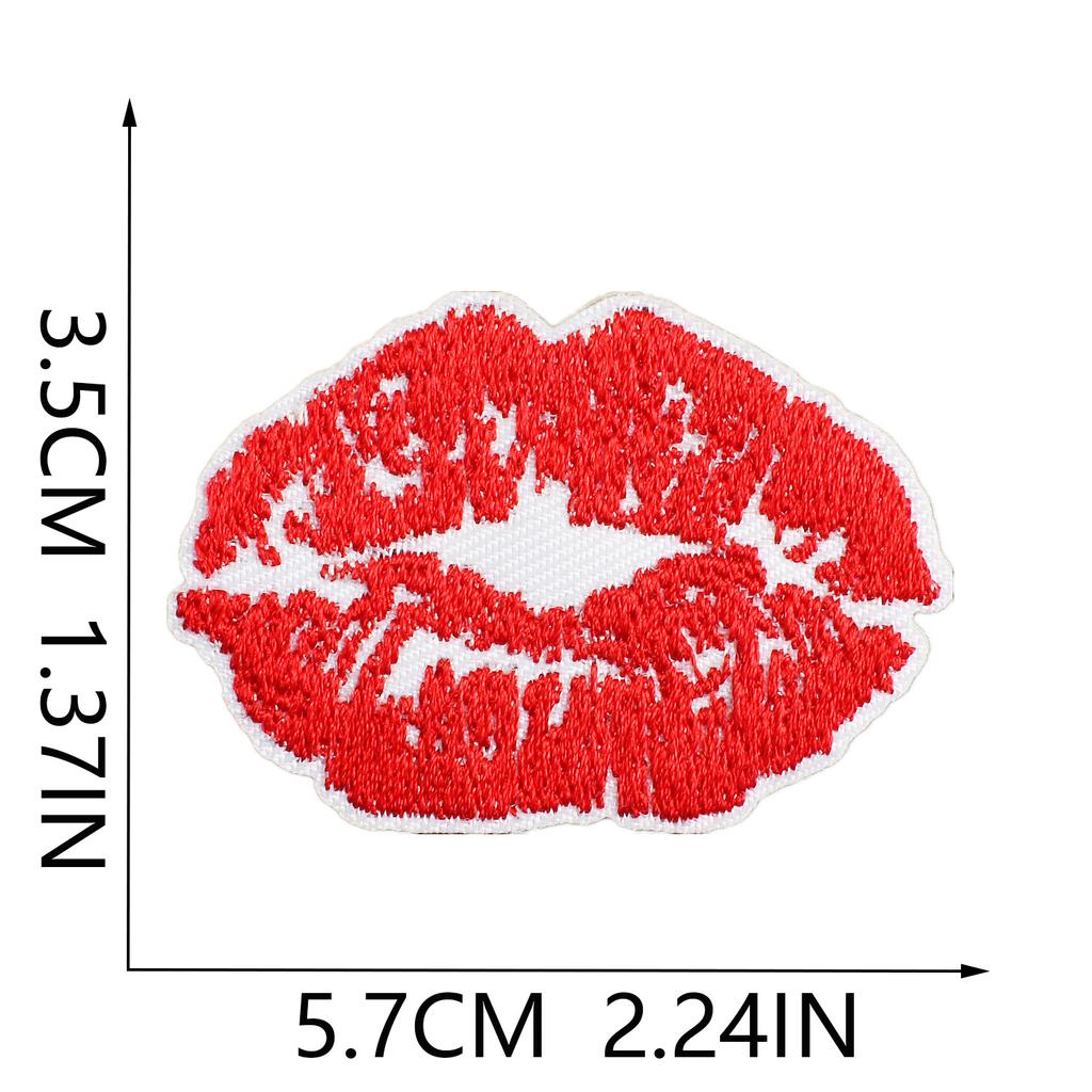 Wind Chime Embroidery Cloth Sticker Cute Bulldog Bag Decorative Patch Sticker Art Embroidery Label Red Lip Stamp Sticker