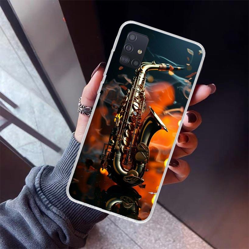 Music Saxophone Instrument Phone Case For Samsung Galaxy A52 A51 A50S A32 A22 A12 A02S A72 A71 A31 A70 A30S Note 20 Ultra 10 Plu
