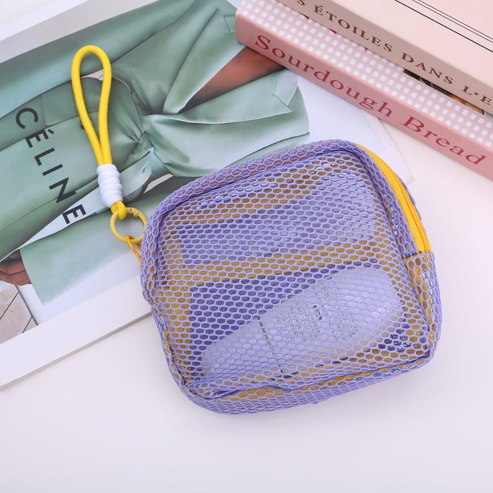 New Mini Portable Grid Tofu Bag Cosmetic Storage Net Bag Small Portable Coin Purse Mesh Makeup Bag Storage Pouch