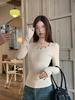 Spicy Girl Rivet Round Neck Slim Fit Long Sleeve T-shirt for Women's Autumn/Winter Wear