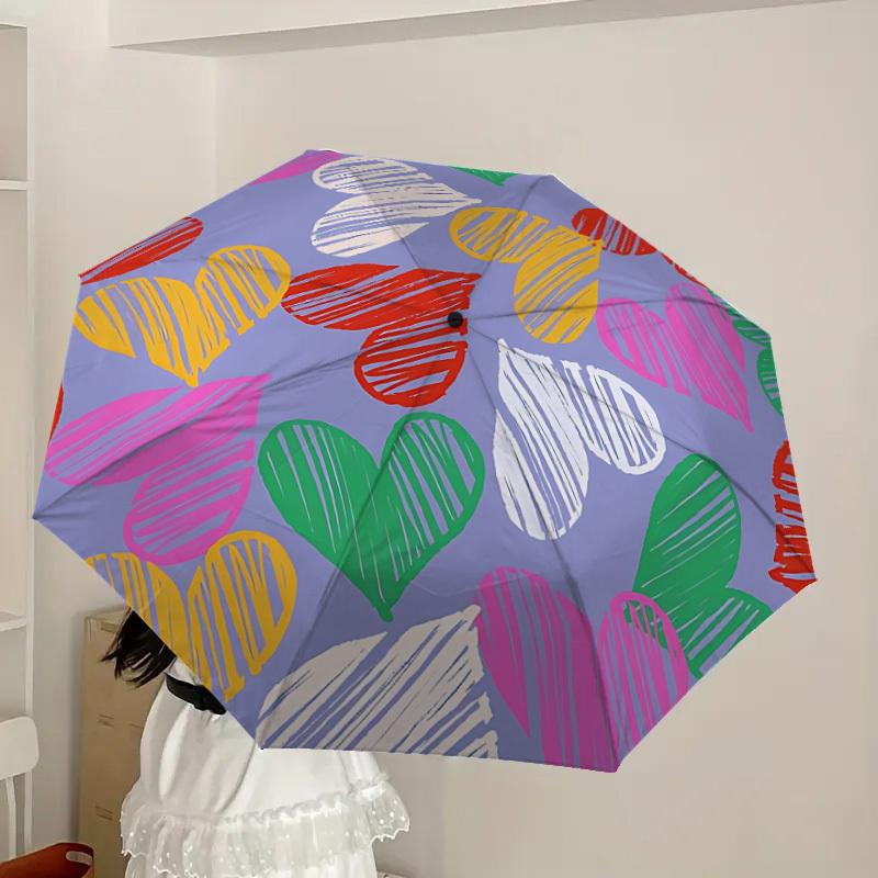 1pc Heart Print Automatic Open/Close Umbrella, 8-Rib Sturdy Frame, Umbrella for Travel, Everyday, Formal Events yy251126022