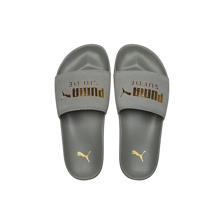Puma Leadcat Series Comfortable Soft EVA Silent Slide Sandals Unisex Sandals Gray Gold 372277-06