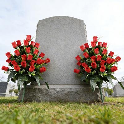 Fiori Artificiali per Cimitero 24 Teste Rosa in Finta Seta Cespuglio Mazzo di Rose Commemorative per Lapidi Tomba Vaso