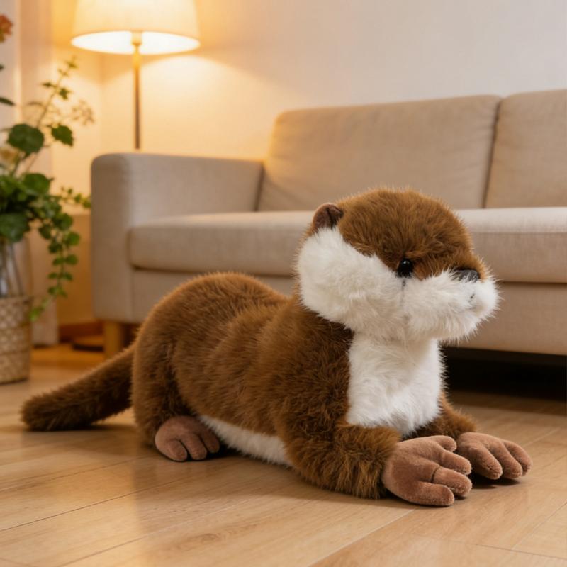 Favorite Toy Unisex Kids Dark Brown Cuddly Companion Otter Plush Toys Soft Fluffy Lying Prone Lifelike Otter Doll Warm Fluffy Children Hugging Animal Doll Cute Gift