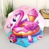 Automatic Open/Close Umbrella - Pink Flamingo Donut with Sprinkles & Ice Cream Cone, Compact Folding Canopy, All-Season Portab