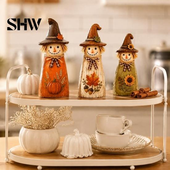 Unique Holiday Housewarming Gifts Vintage Resin Scarecrow Figurines, Fall Harvest Pumpkin Sunflower Maple Autumn Home Decor Leaf Tabletop Decor,