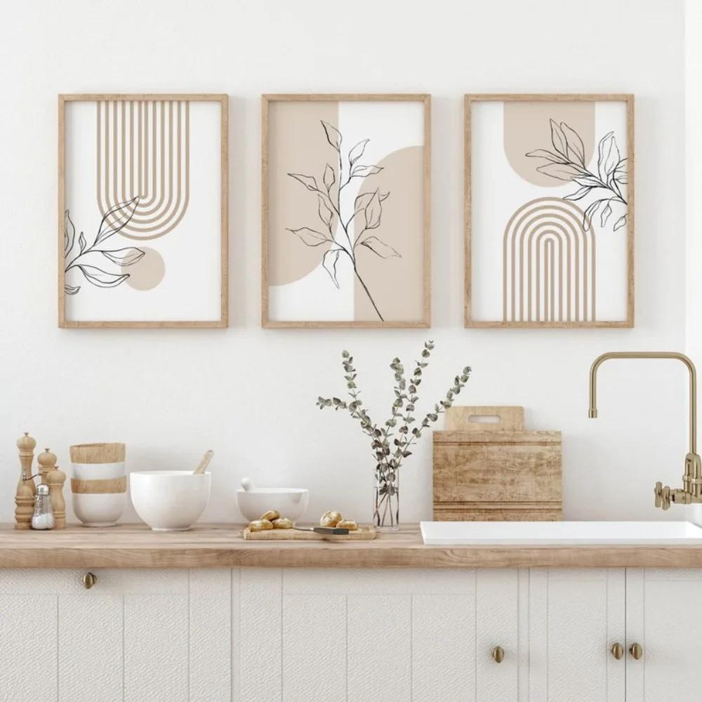 Stampe Murali Neutre per Arredamento Casa Moderno Minimalista, Poster di Piante Bohemien, Poster Decorativo Regalo per Soggiorno Camera da Letto Beige Giapponese