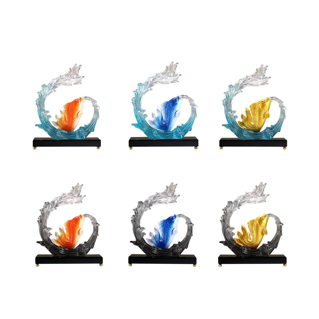 Carp Sculpture with Wave Tabletop Decor Wear Resistant Resin Carp Ornament for Cabinet Living Room Shop Collection Office