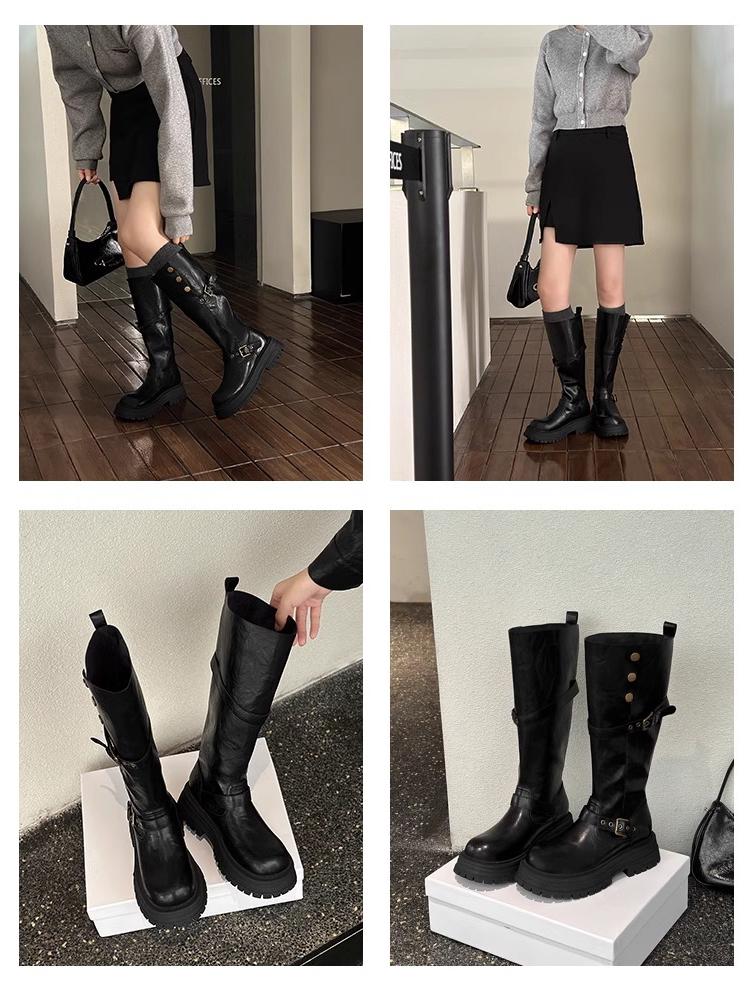 2025 A/W Black Wide Calf High-Thigh Knight Boots for Women