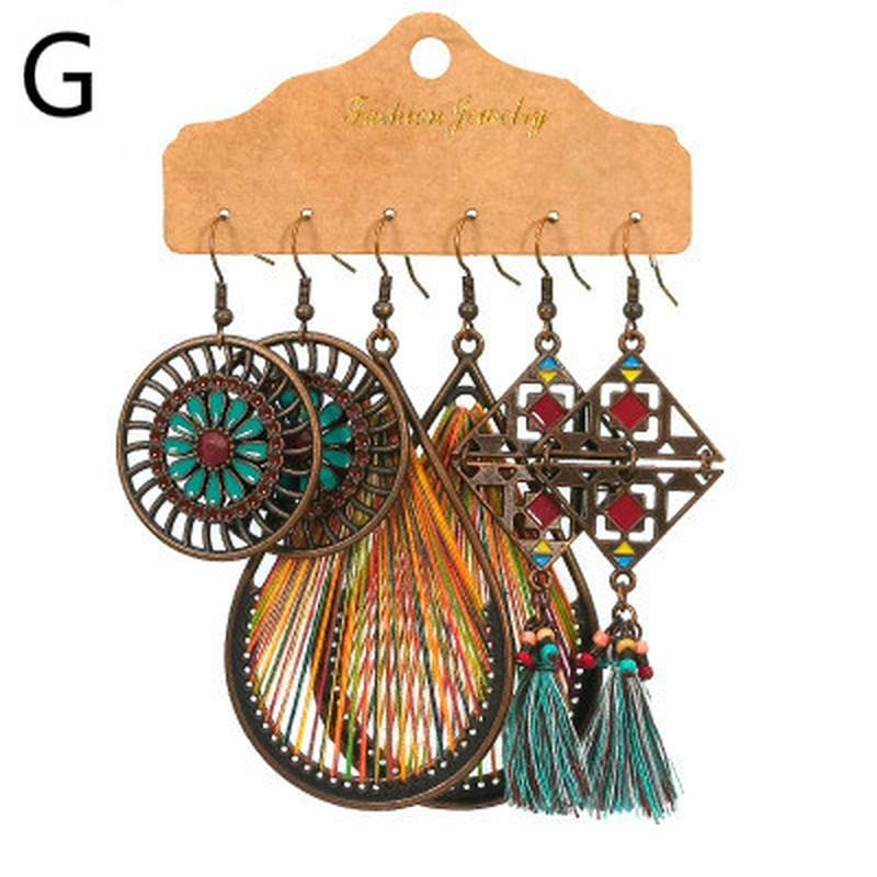 Vintage Big Round Multicolor Beaded Earrings Set for Women Ethnic Boho Tassel Feather Long Dreamcatcher Drop Earrings Jewelry