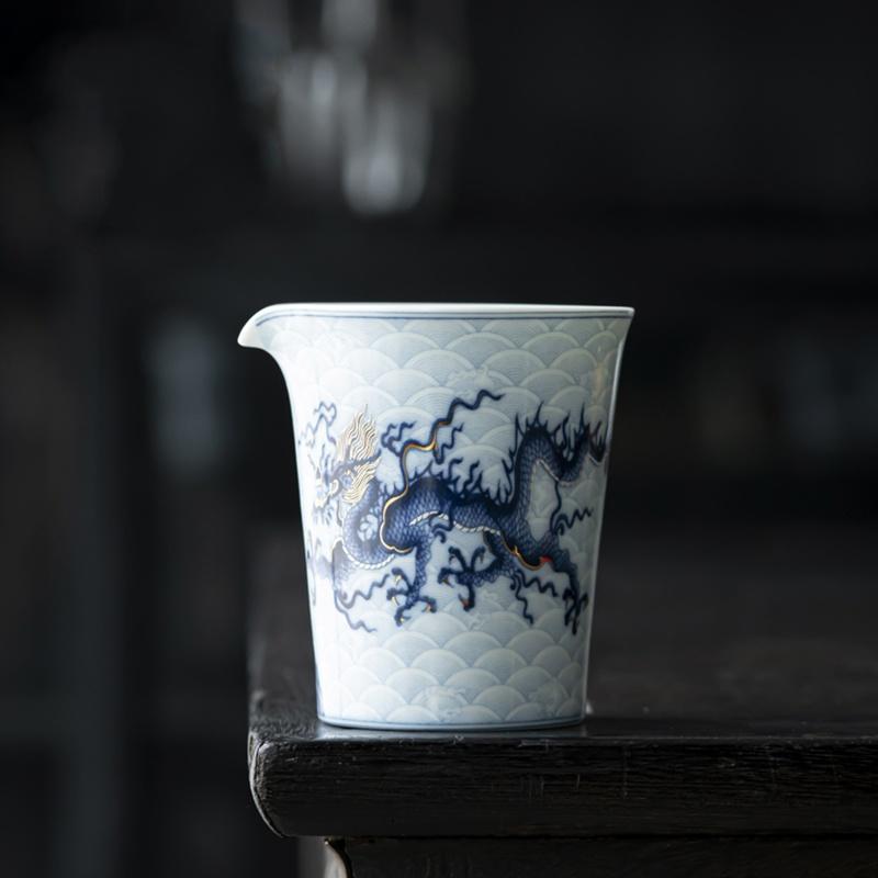 

200 мл Белый фарфоровый металлический инкрустированный синий и белый дракон чайная чашка Fair Cup High End чайный сервиз аксессуары диспенсер для чая Chahai 200ml