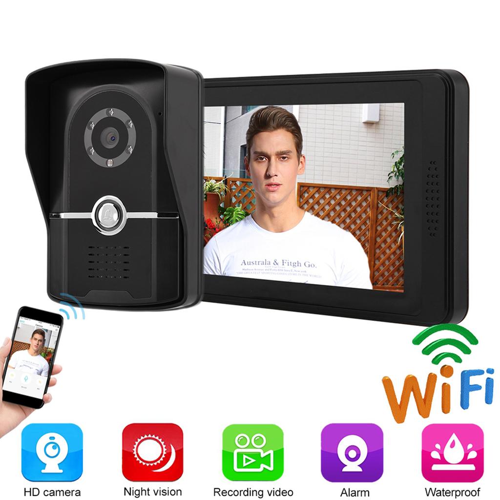 7 Inch LCD Wired Video Door Phone Intercom Doorbell App Remote Unlock Entry System