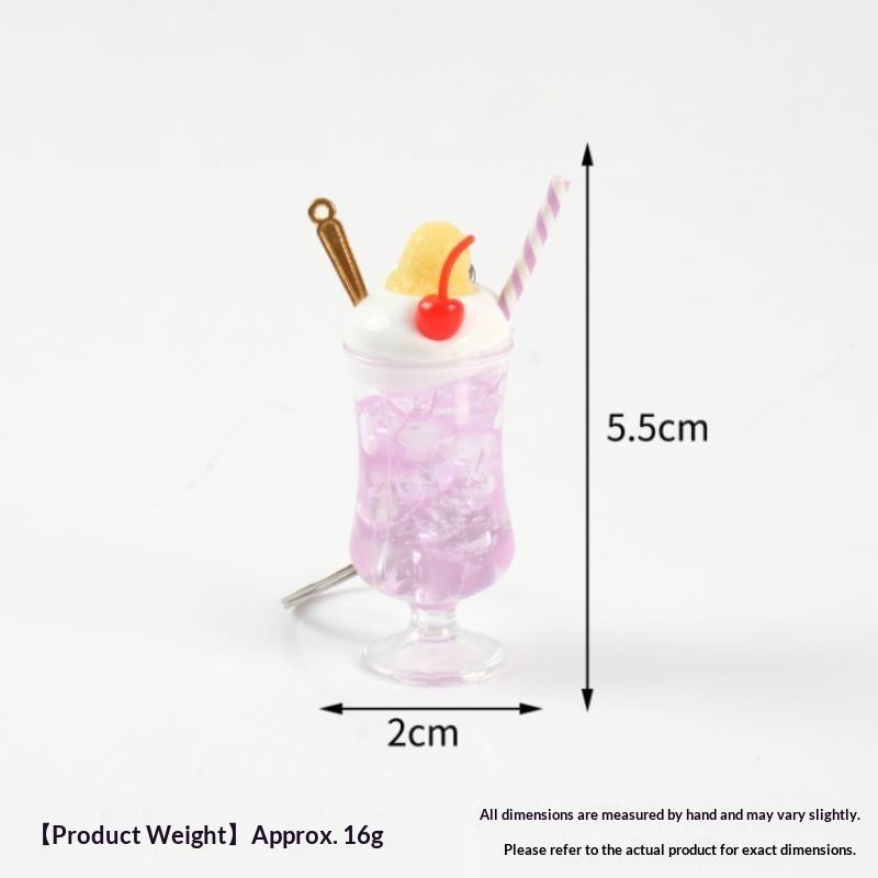 Mini Simulation Drink Cup Keychain Fake Juice Ice Cream Model Hanging Ornament Bag Pendant Decoration Car Keys Holder
