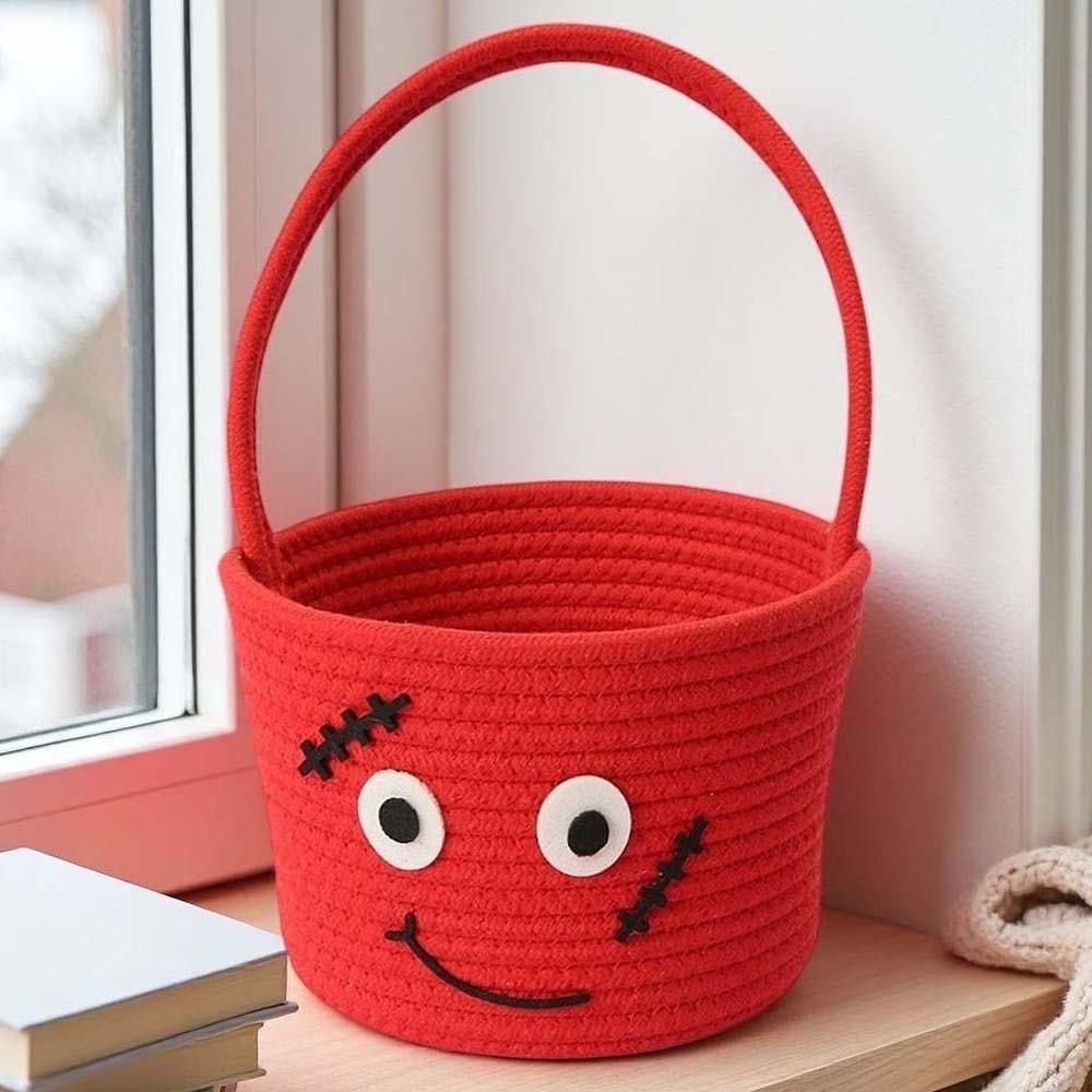Braided Pumpkin Candy Bucket Orange Trick Treat Tote Kids Gift Hamper Woven Storage Pouch Teachers