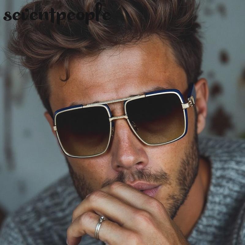 Steampunk Oversized Square Sunglasses Men Luxury Brand Vintage Metal Double Beam Punk Sun Glasses For Male Classic Shades