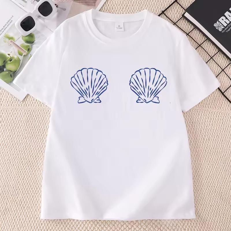 Very Viral' Summer Beach Seashell Graphic T-Shirt Women Ladies Soft Breathable Loose Fit Casual Tee Y2K Clothes Streetwear
