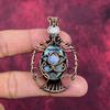 Evil Eye Labradorite Pendant Copper Wire Wrapped Rainbow Moonstone Jewelry