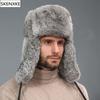Men's Caps Warm Natural Rabbit Fur Bomber Hat With Earflaps Winter Hot Sale Unisex Warm Russian Ushanka Hat Real Rabbit Fur Hats