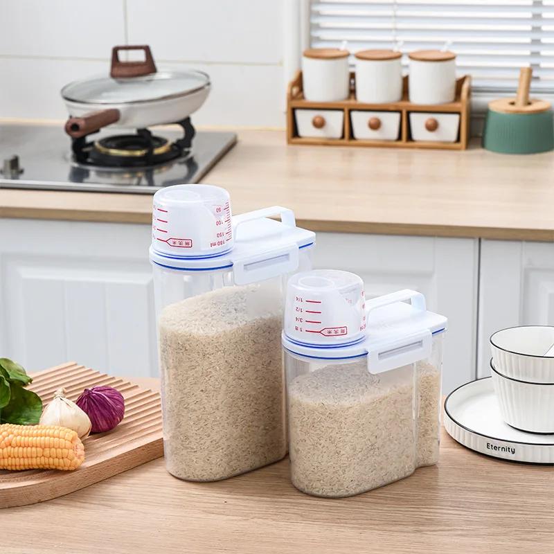

1.5kg/2kg Food Pail Plastic Storage Tank with Measuring Cup Container Moisture-proof Sealed Jar Pet Supplies Accessories