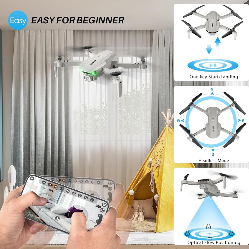 Drone With 1080P FPV Camera for Adults - Quadcopter Drone with Hover Stable, Foldable Mini Drones With One Key Start, Waypoint Fly, Headless Mode,